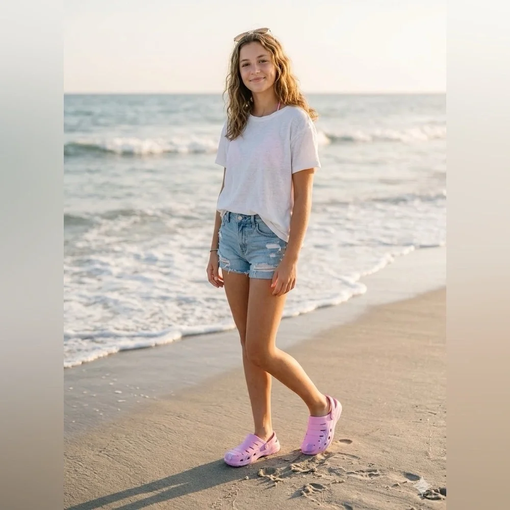 Kids Pink Water-Ready Clog Sandals with Marbled Accents